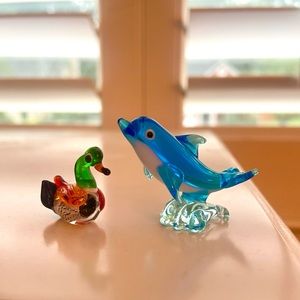 3/$20 Glass Blown Miniature Animals — Dolphin and Mallard Duck